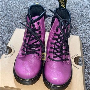 Toddler Girl Dark Pink Glitter Dr Martens